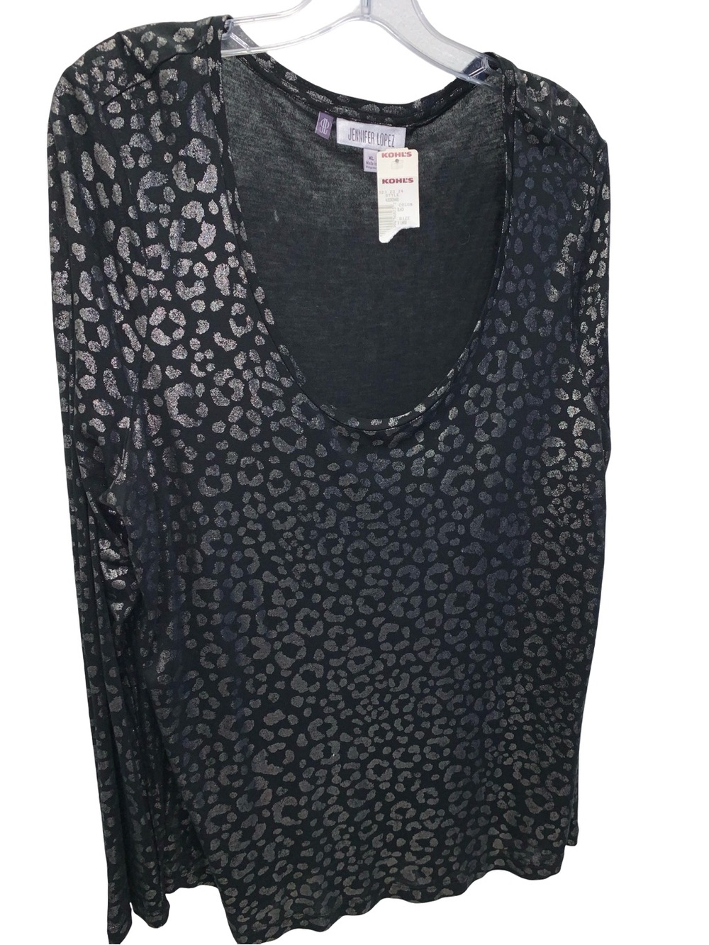Jennifer Lopez Shimmering Silver Foil Leopard Print Top Size XL NWT